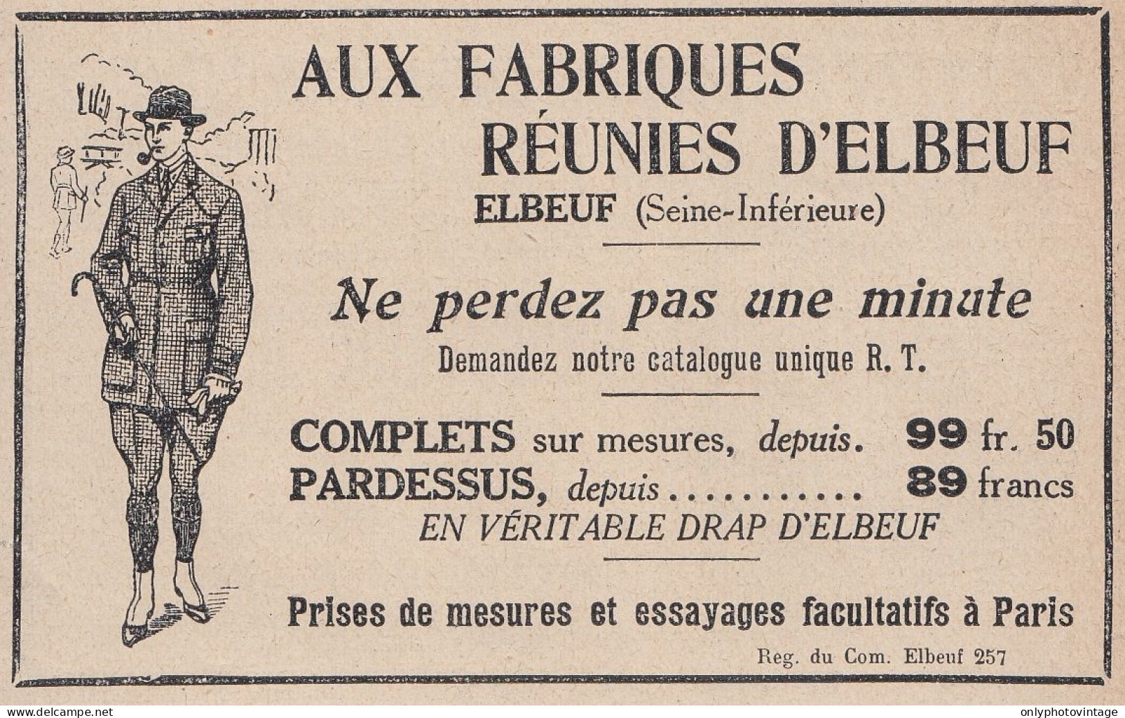 Complets Aux Fabriques R�unies D'Elbeuf - 1924 Vintage Advertising - Publicidad