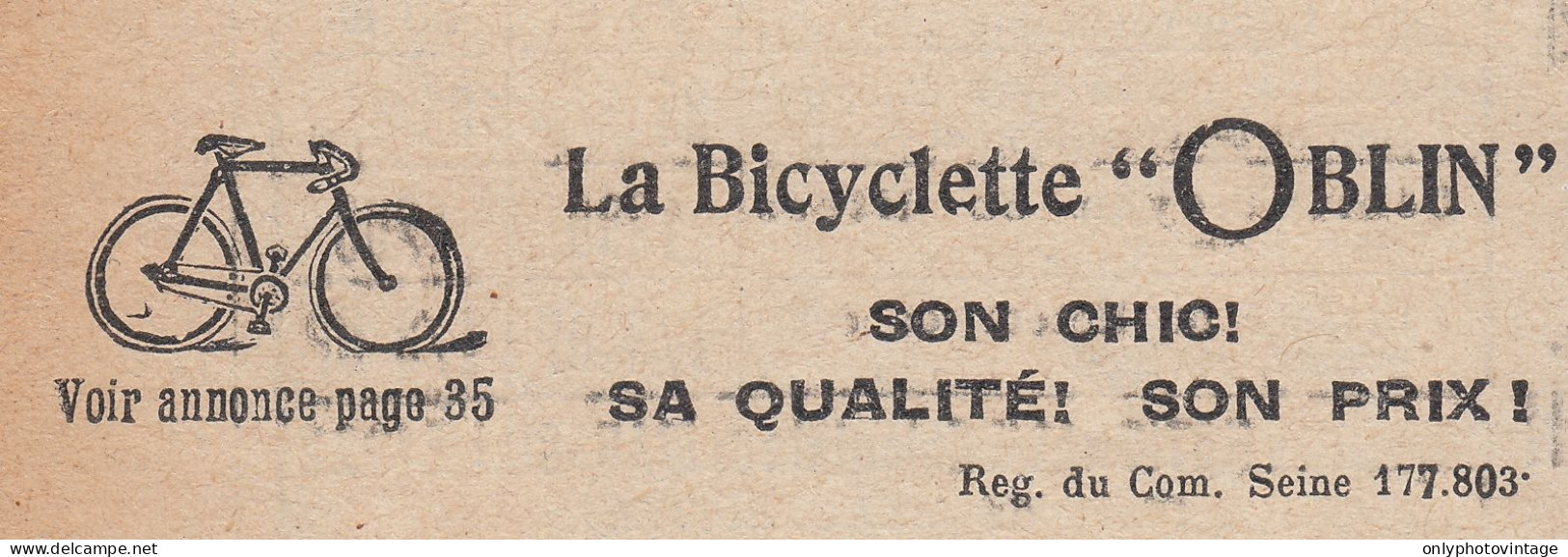 La Bicyclette OBLIN - 1924 Vintage Advertising - Pubblicit� Epoca - Reclame