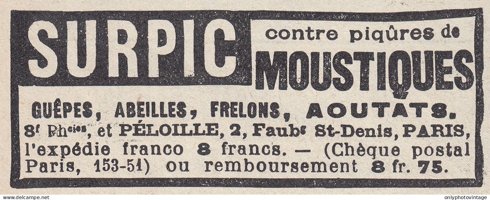 SURPIC Contre Piqures De Moustiques - 1924 Vintage Advertising Pubblicit� - Reclame