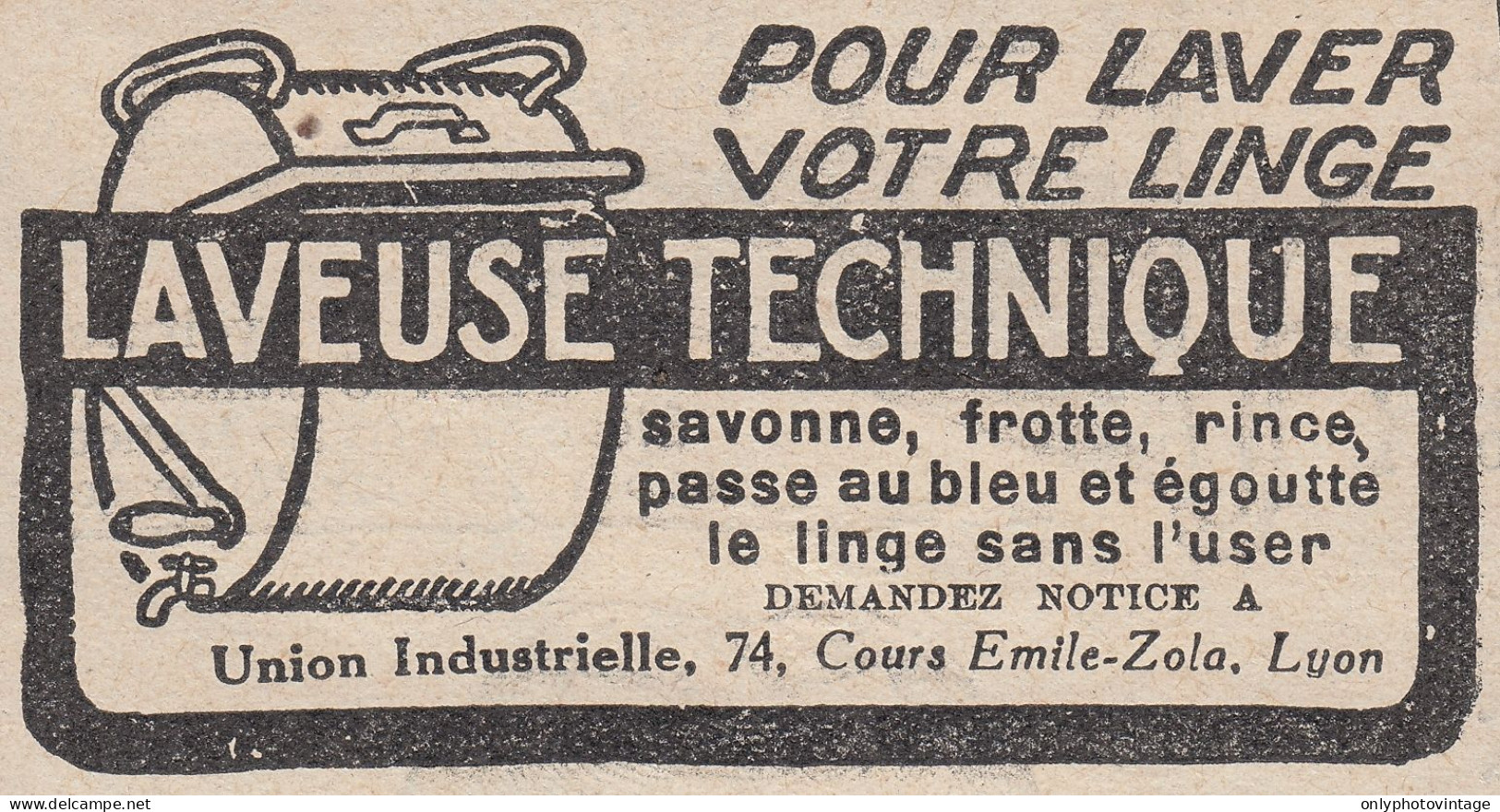 LAVEUSE TECHNIQUE Pour Laver Votre Linge - 1924 Vintage Advertising - Werbung