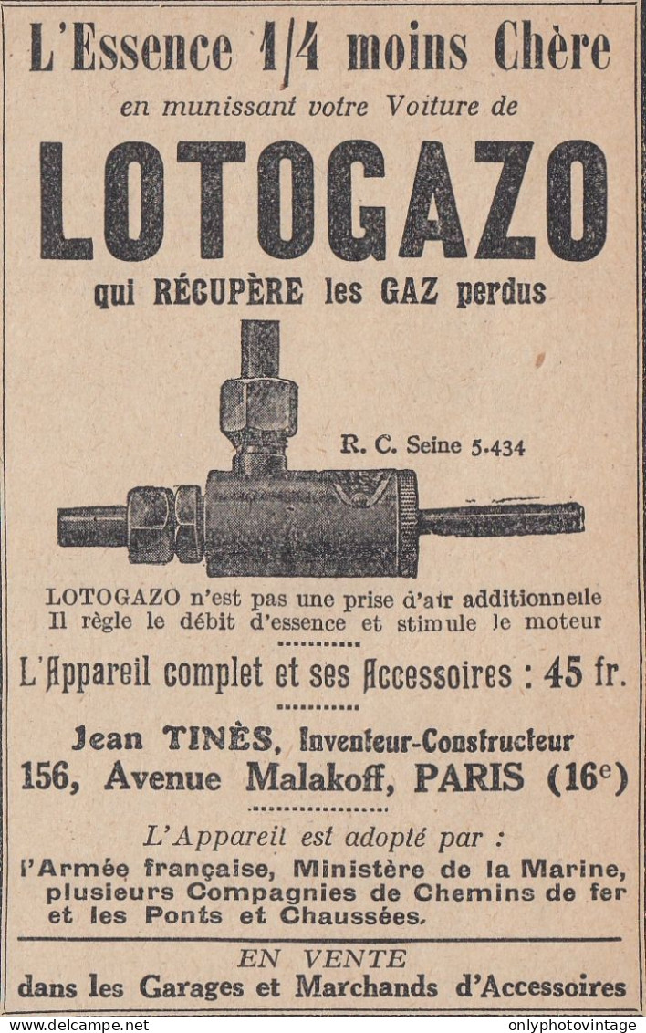 LOTOGAZO - 1924 Vintage Advertising - Pubblicit� Epoca - Publicités