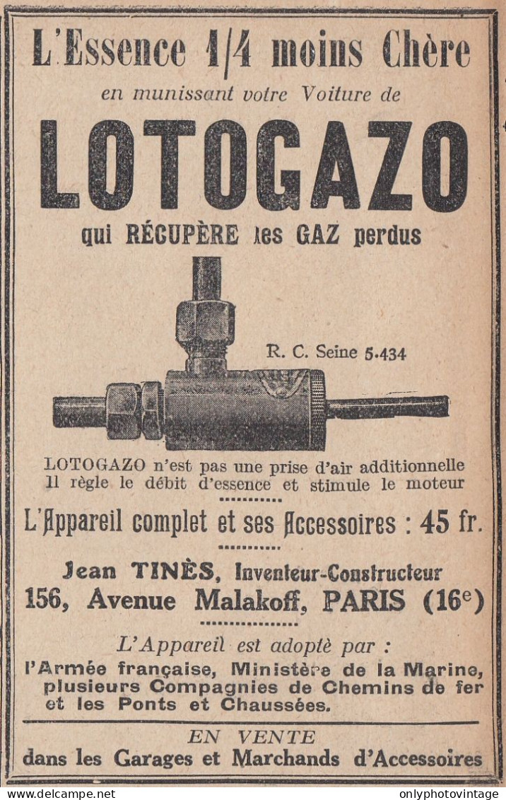 LOTOGAZO - 1924 Vintage Advertising - Pubblicit� Epoca - Publicités