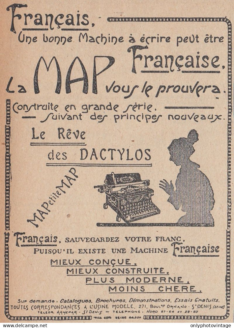 Machine � �crire MAP Fran�aise - 1924 Vintage Advertising - Pubblicit�  - Advertising