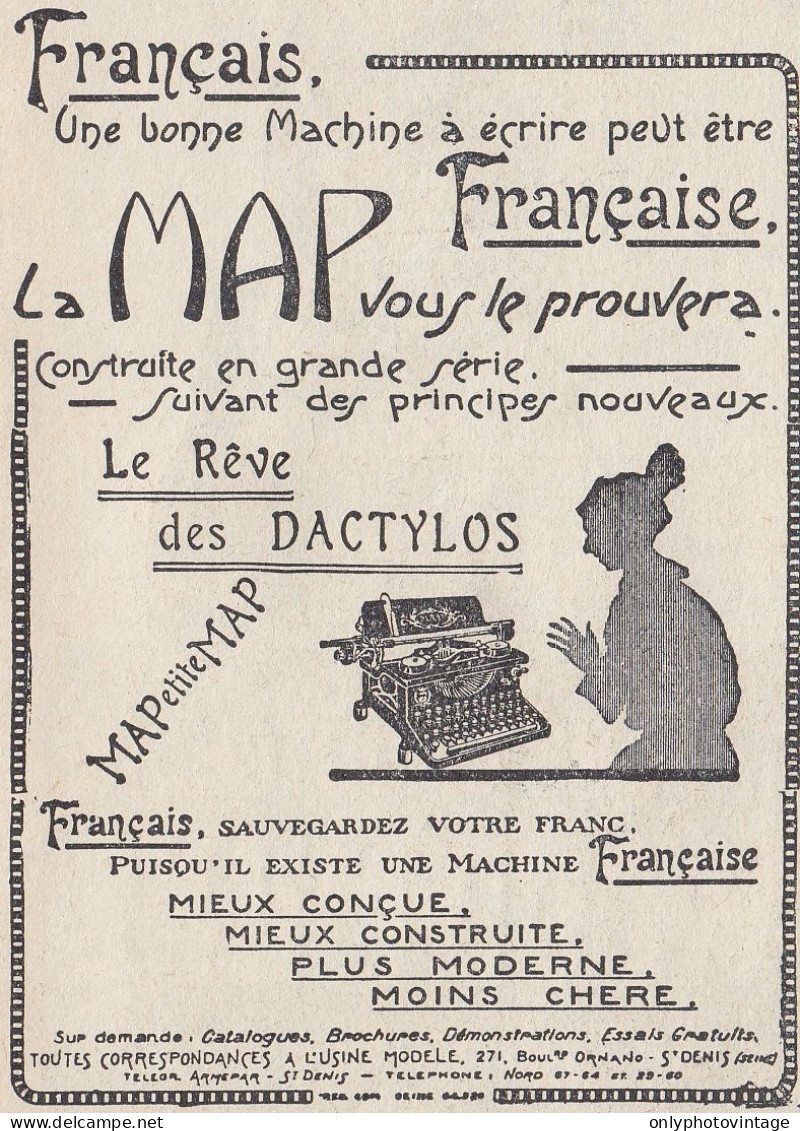 Machine � �crire MAP Fran�aise - 1924 Vintage Advertising - Pubblicit�  - Advertising