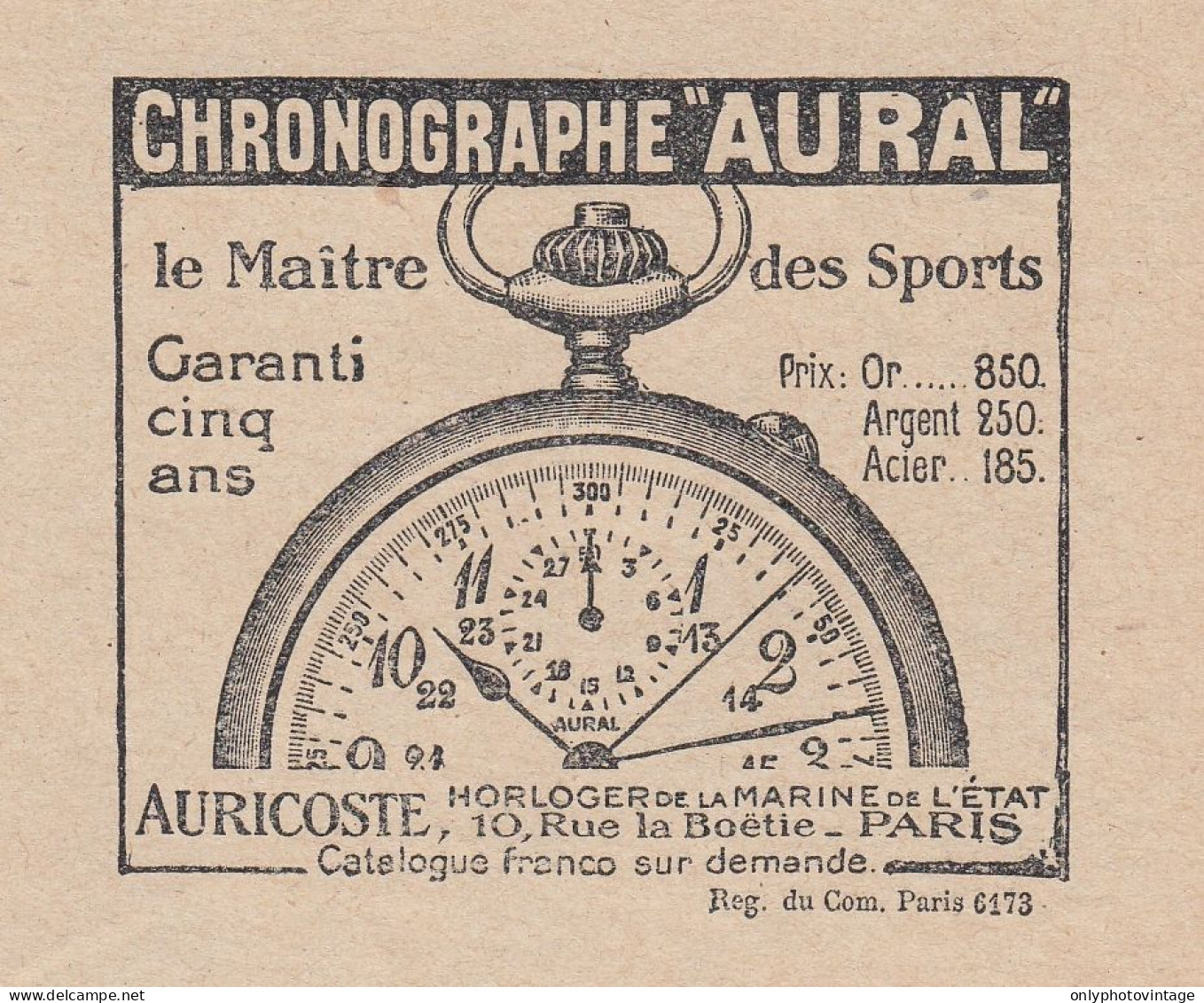 Chronographe AURAL - 1924 Vintage Advertising - Pubblicit� Epoca - Advertising