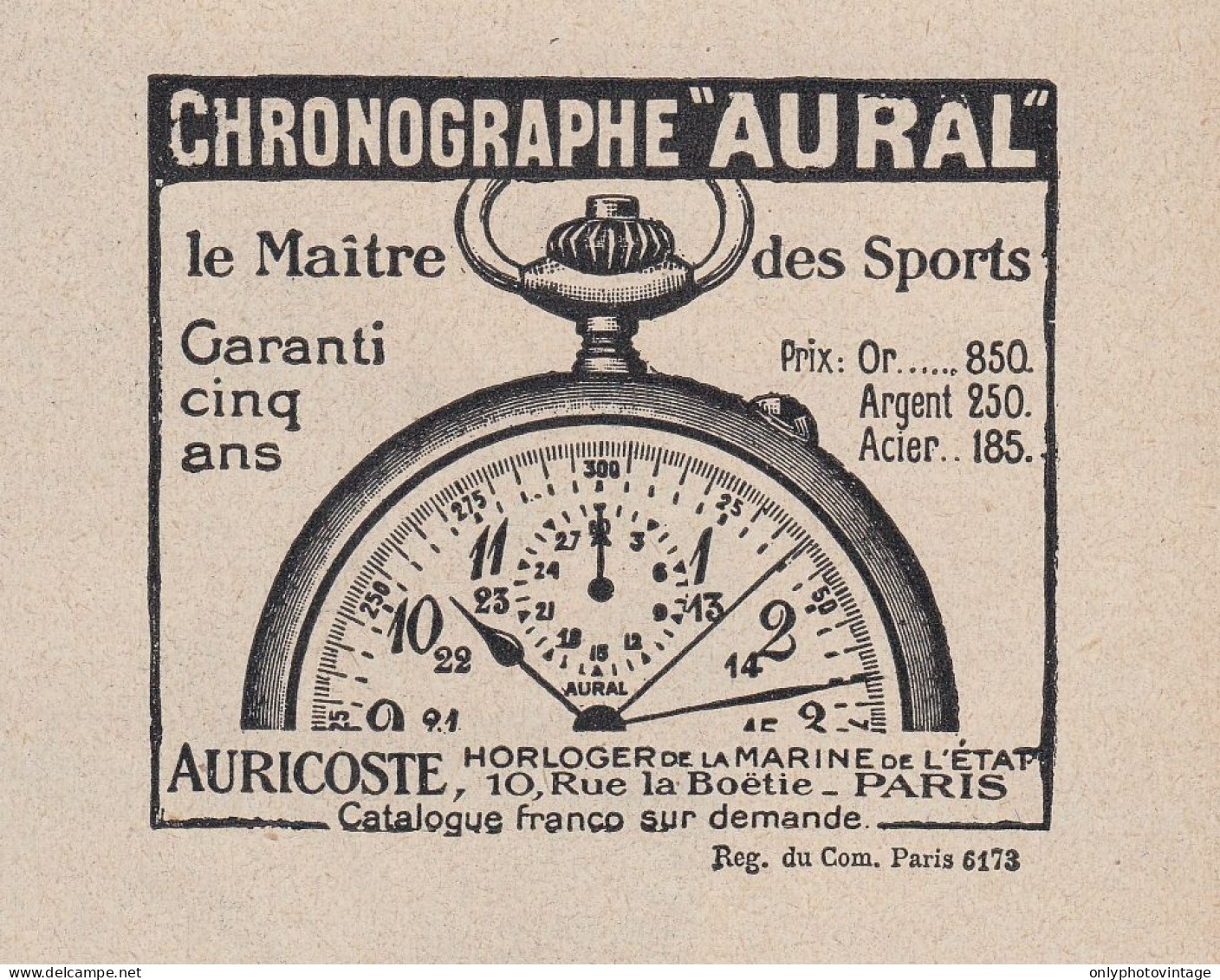 Chronographe AURAL - 1924 Vintage Advertising - Pubblicit� Epoca - Publicités