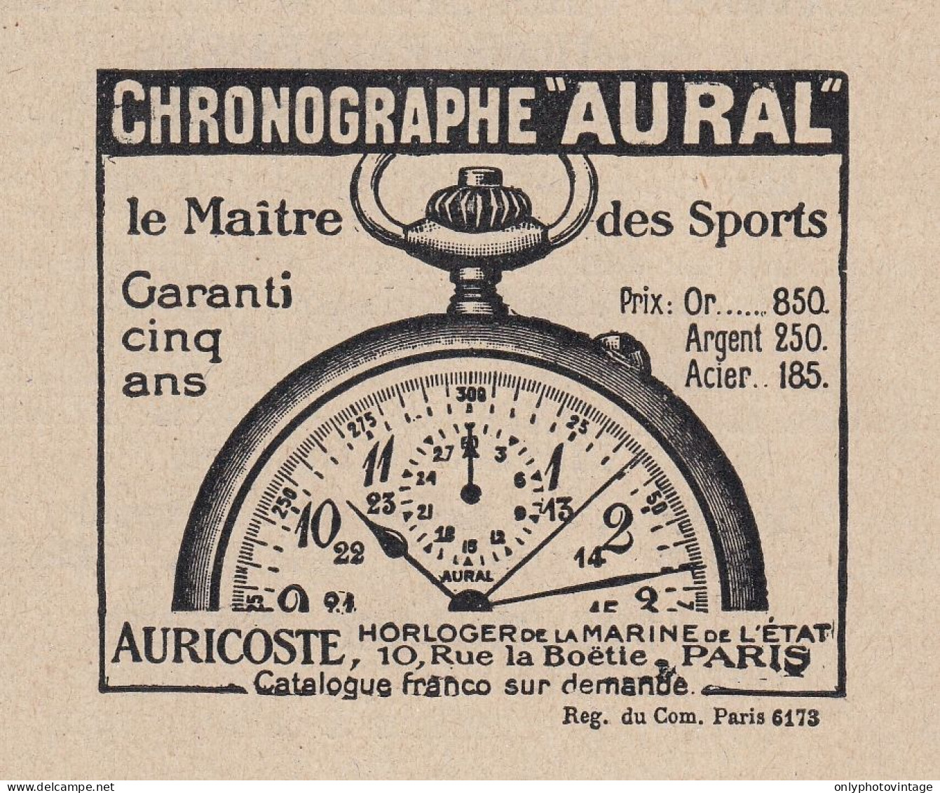 Chronographe AURAL - 1924 Vintage Advertising - Pubblicit� Epoca - Advertising
