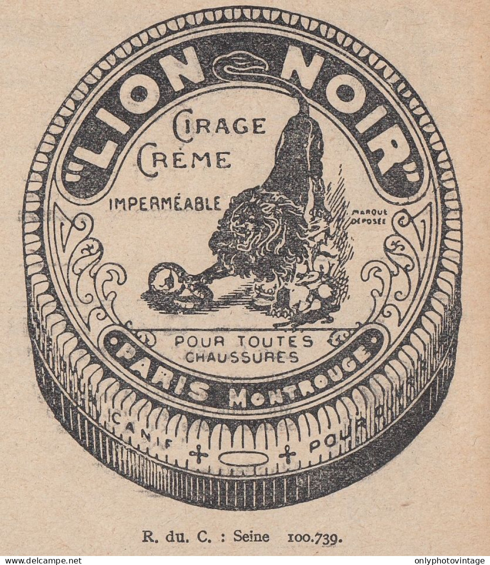 Cirage Cr�me LION NOIR - 1924 Vintage Advertising - Pubblicit� Epoca - Publicités