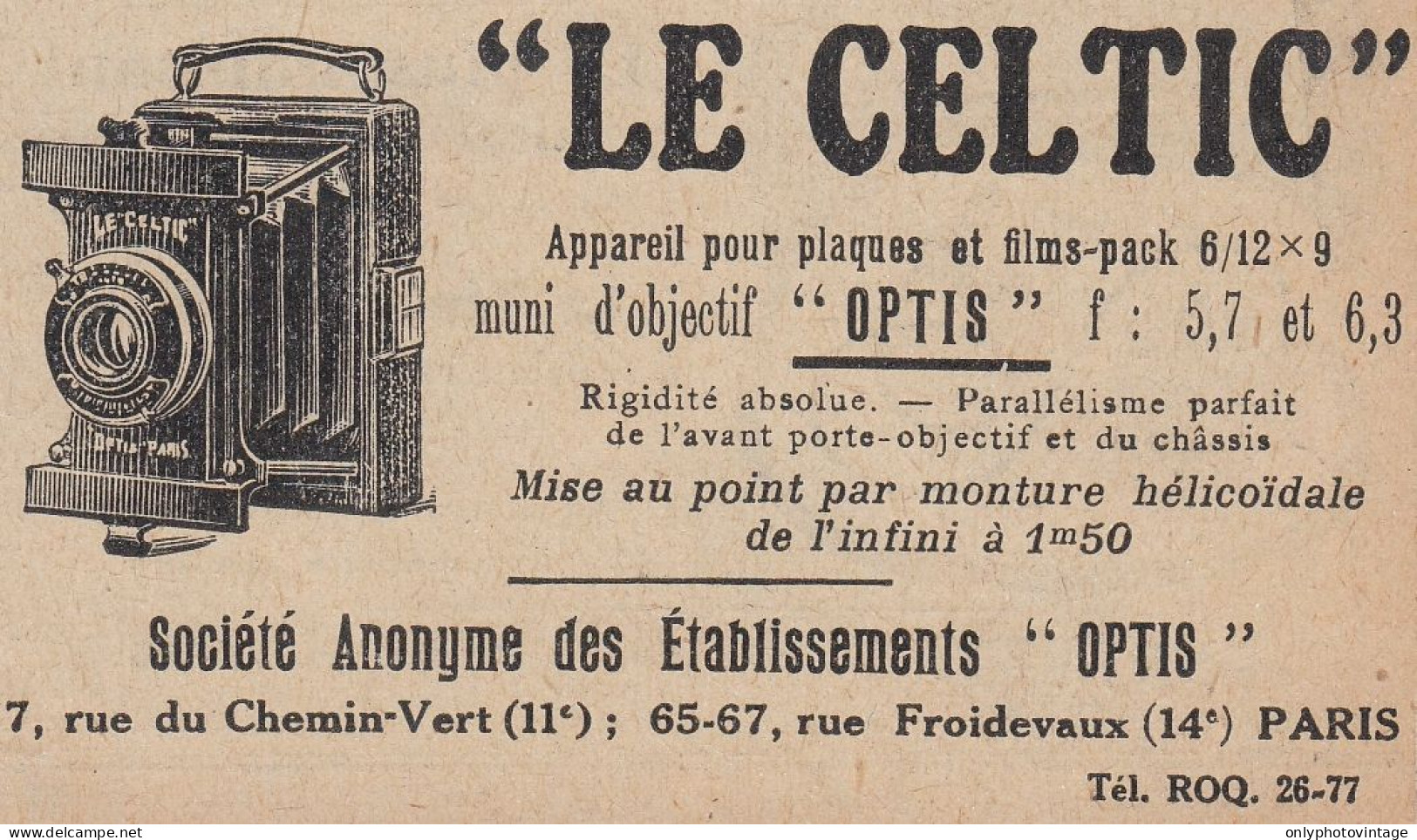 Appareils Photo LE CELTIC - 1920 Vintage Advertising - Pubblicit� Epoca - Werbung