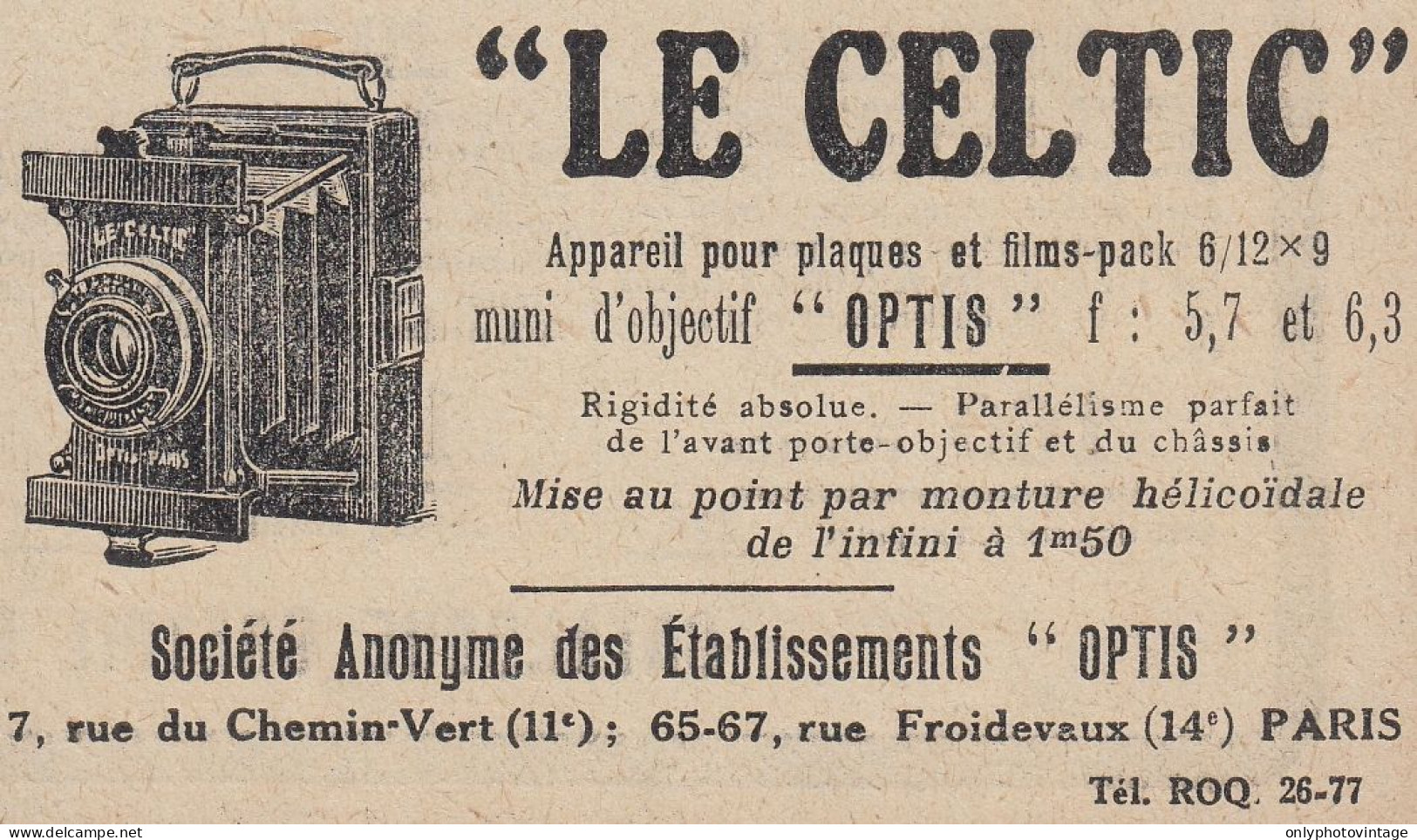 Appareils Photo LE CELTIC - 1920 Vintage Advertising - Pubblicit� Epoca - Publicités