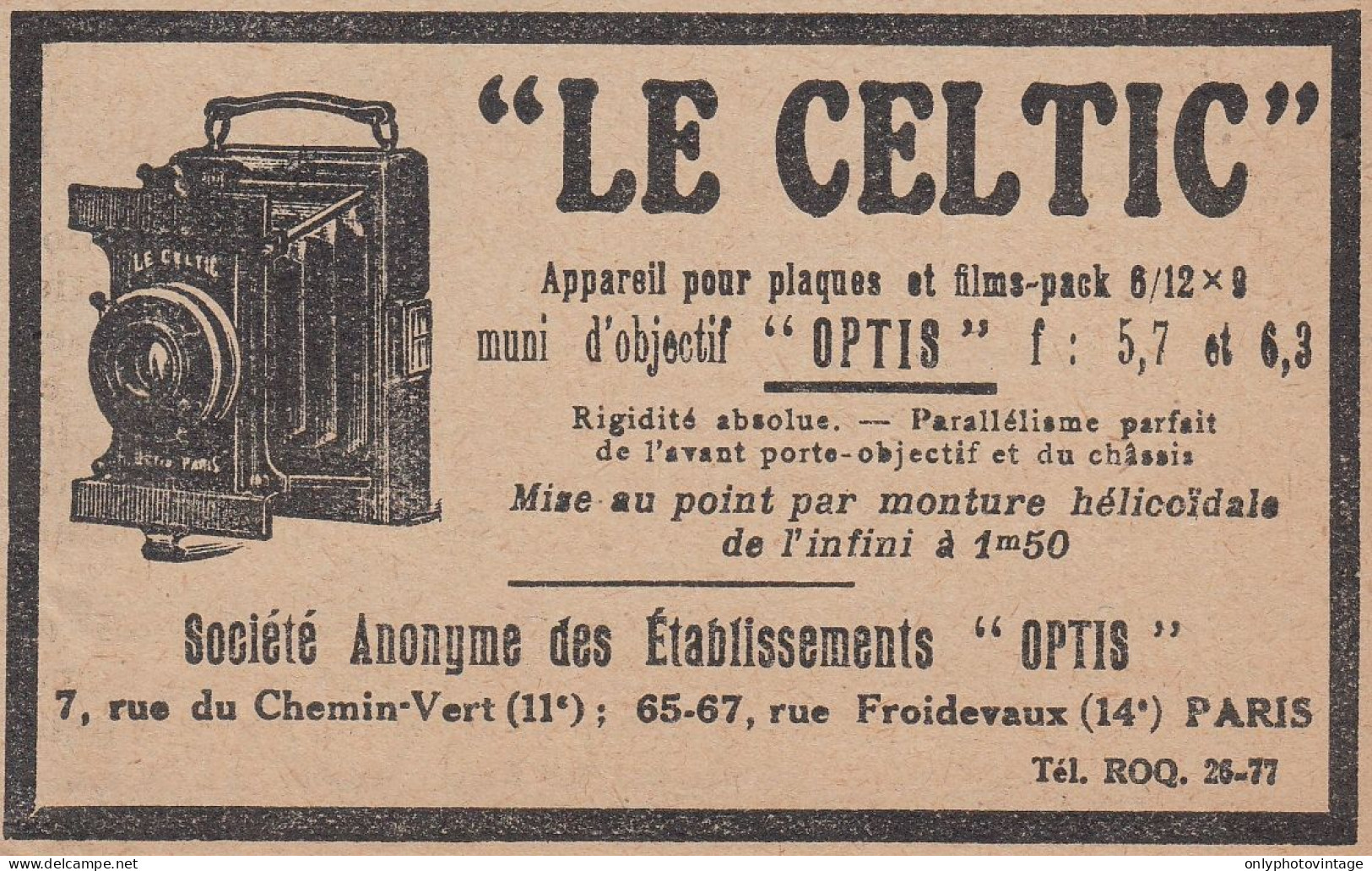 Appareils Photo LE CELTIC - 1920 Vintage Advertising - Pubblicit� Epoca - Advertising