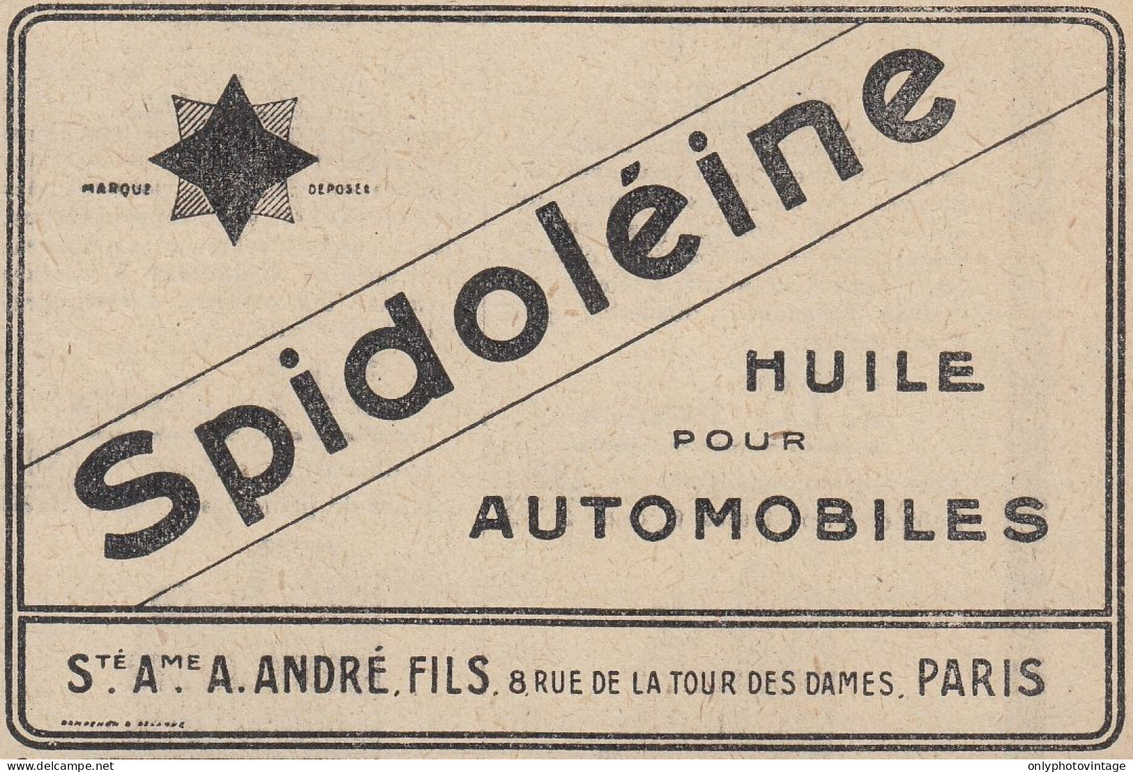 SPIDOLEINE Huile Pour Automobiles - 1920 Vintage Advertising - Pubblicit�  - Advertising