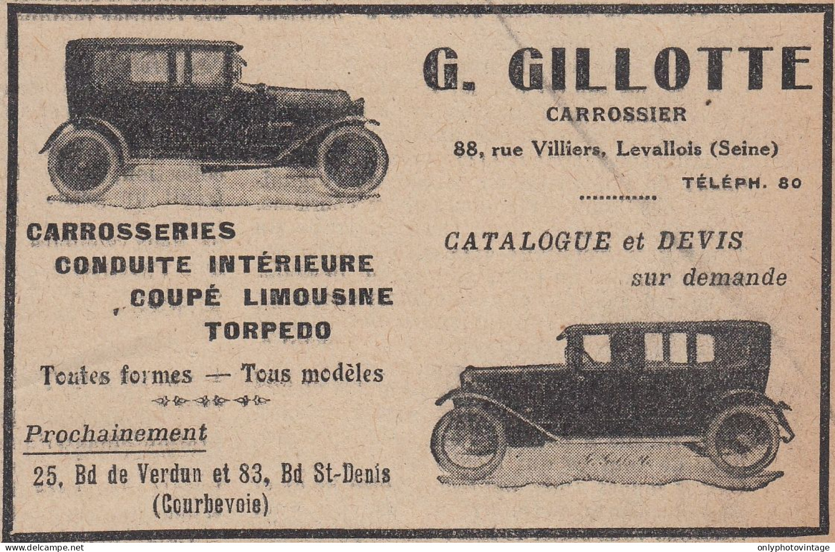 Voiture Coup� Limousine GILLOTTE - 1920 Vintage Advertising - Pubblicit�  - Werbung