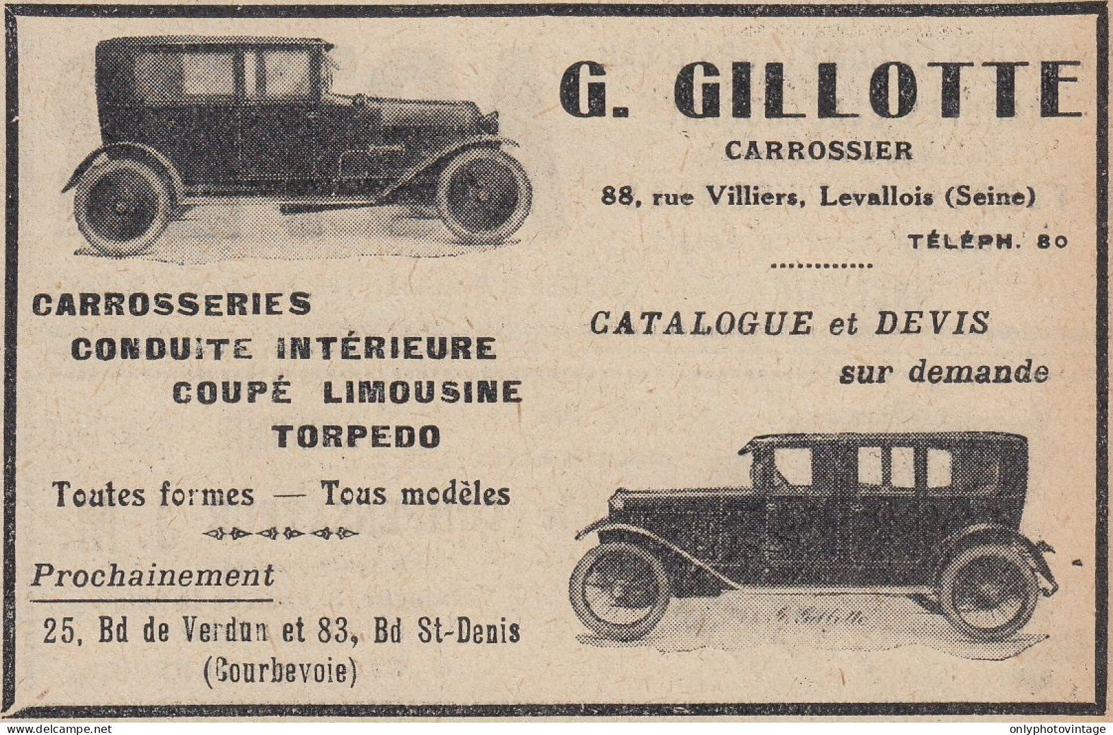 Voiture Coup� Limousine GILLOTTE - 1920 Vintage Advertising - Pubblicit�  - Advertising