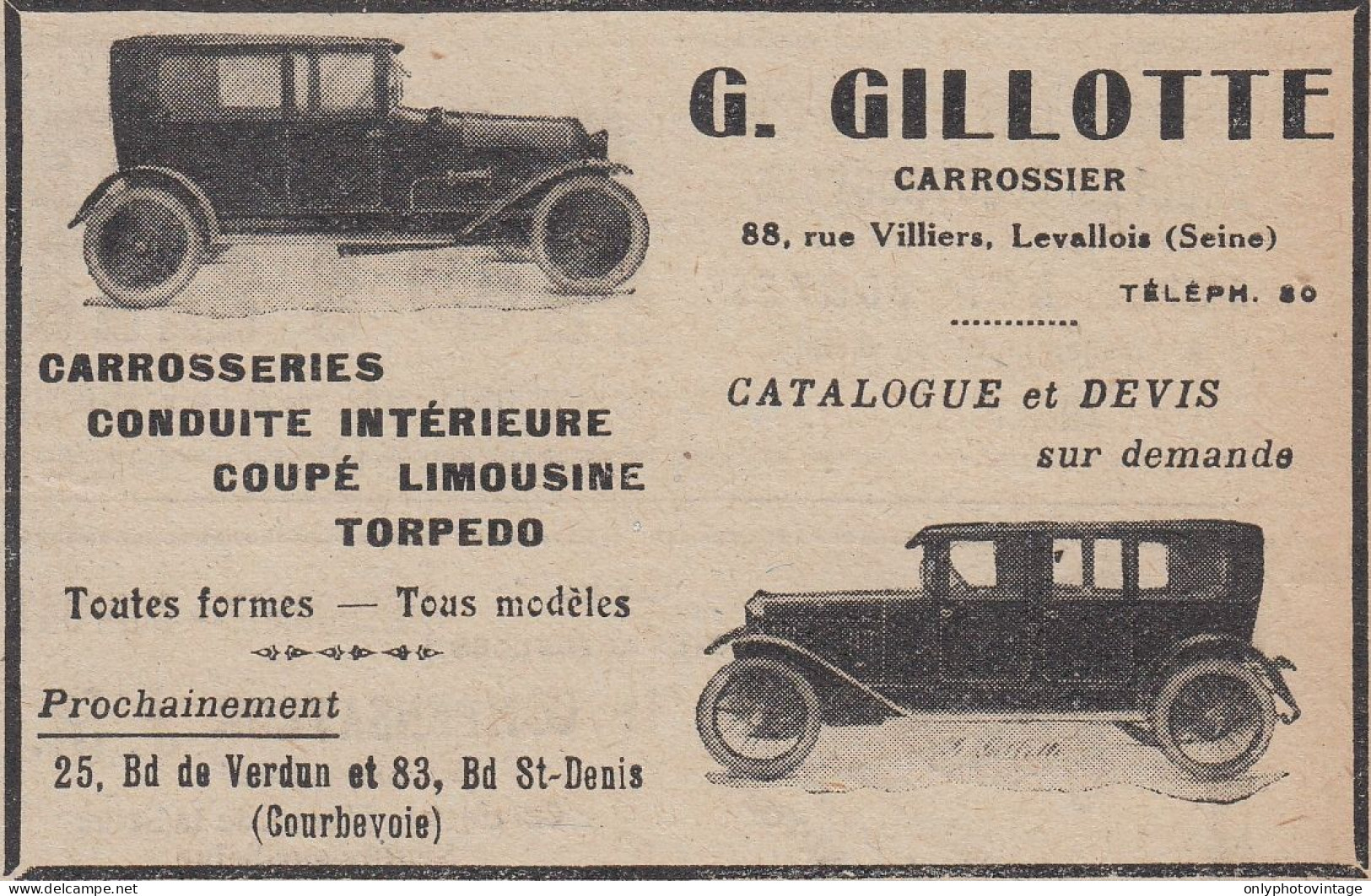 Voiture Coup� Limousine GILLOTTE - 1920 Vintage Advertising - Pubblicit�  - Werbung