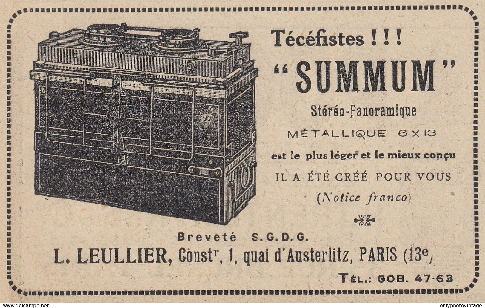 SUMMUM St�r�o Panoramique - 1920 Vintage Advertising - Pubblicit� Epoca - Publicités