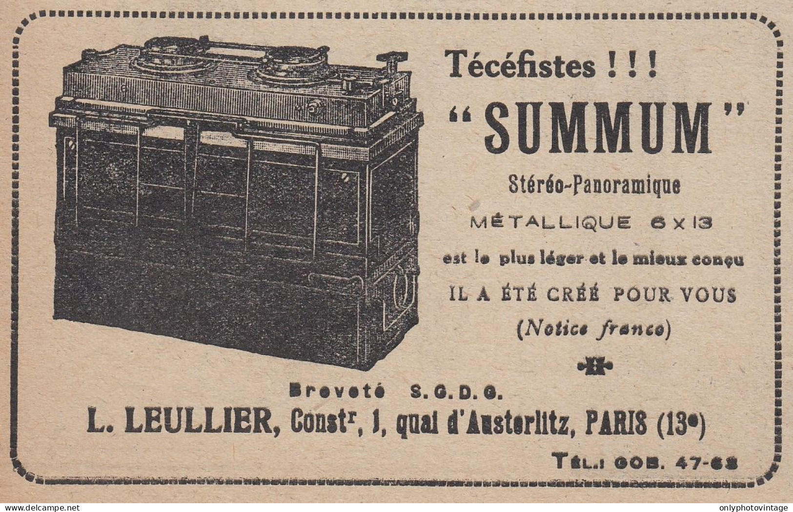 SUMMUM St�r�o Panoramique - 1920 Vintage Advertising - Pubblicit� Epoca - Publicités