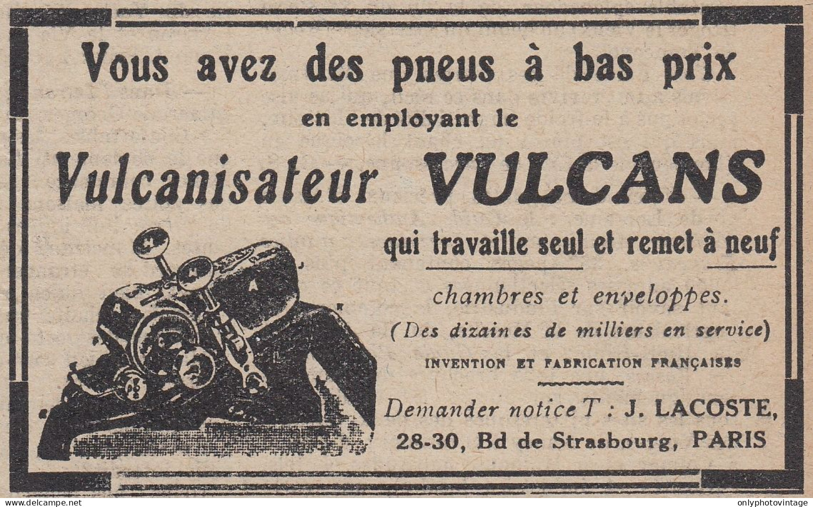 Vulcanisateur VULCANS - 1920 Vintage Advertising - Pubblicit� Epoca - Publicités