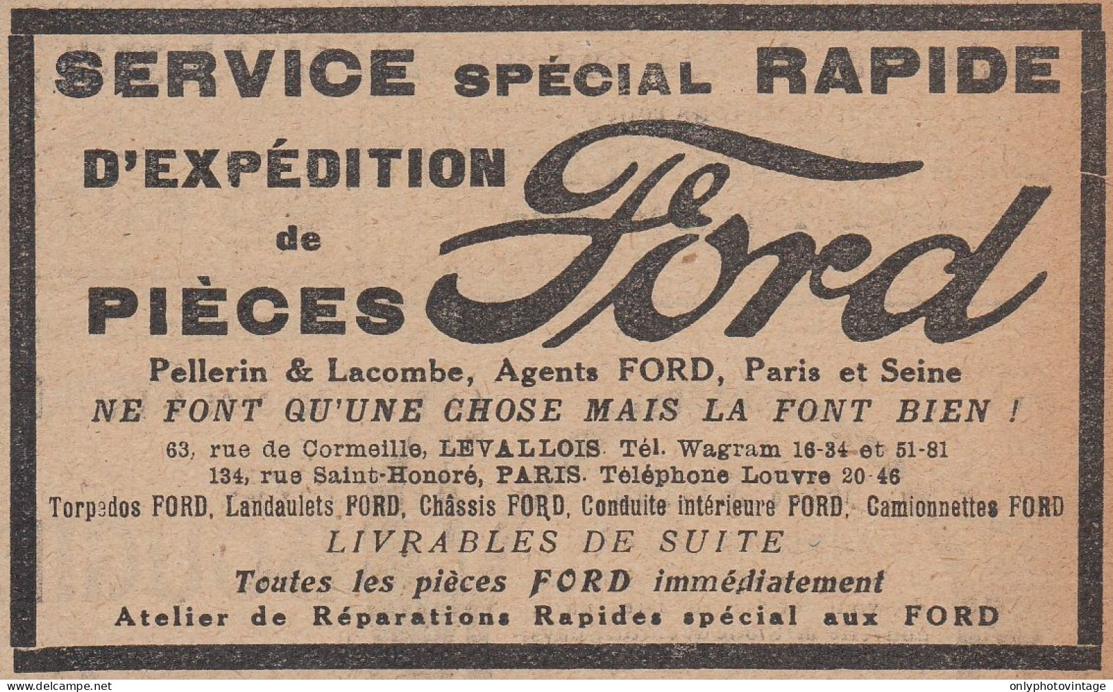 Pieces FORD - 1920 Vintage Advertising - Pubblicit� Epoca - Publicités