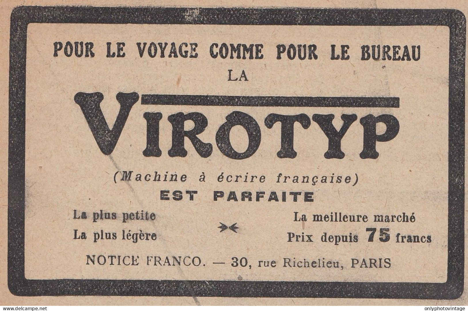 Machine � �crire Fran�aise VIROTYP - 1920 Vintage Advertising - Pubblicit� - Werbung