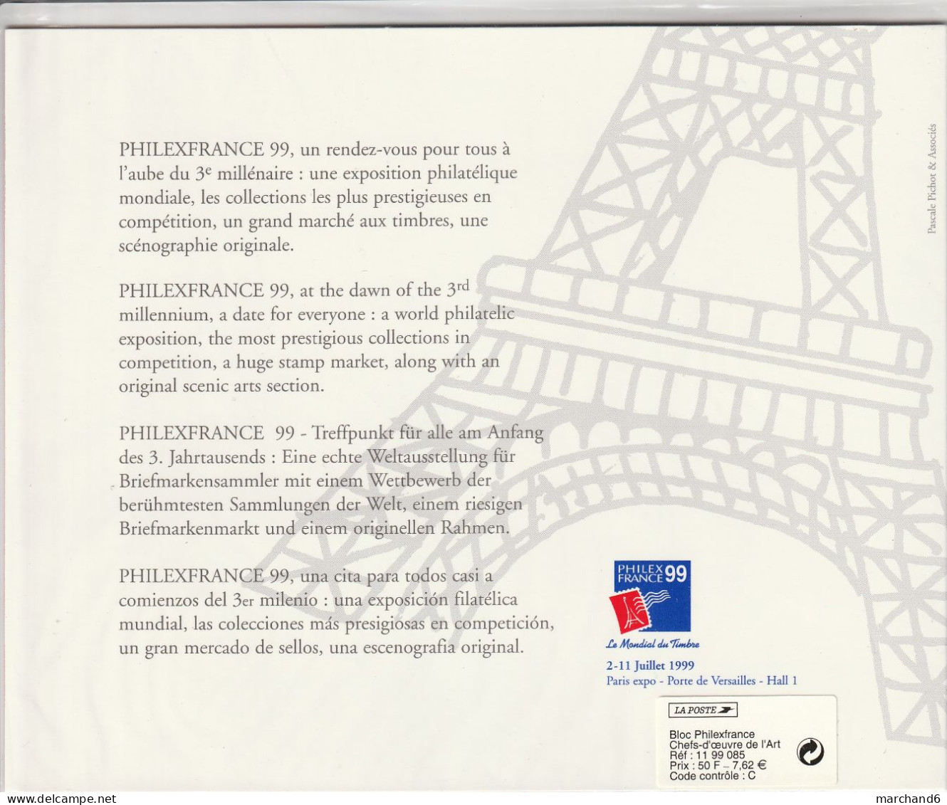 France 1999 Philexfrance 99 Expo Philatélique L Art N°3234-3235-3236 Bloc Feuillet N°23 Neuf** Les 2 Version - Ongebruikt