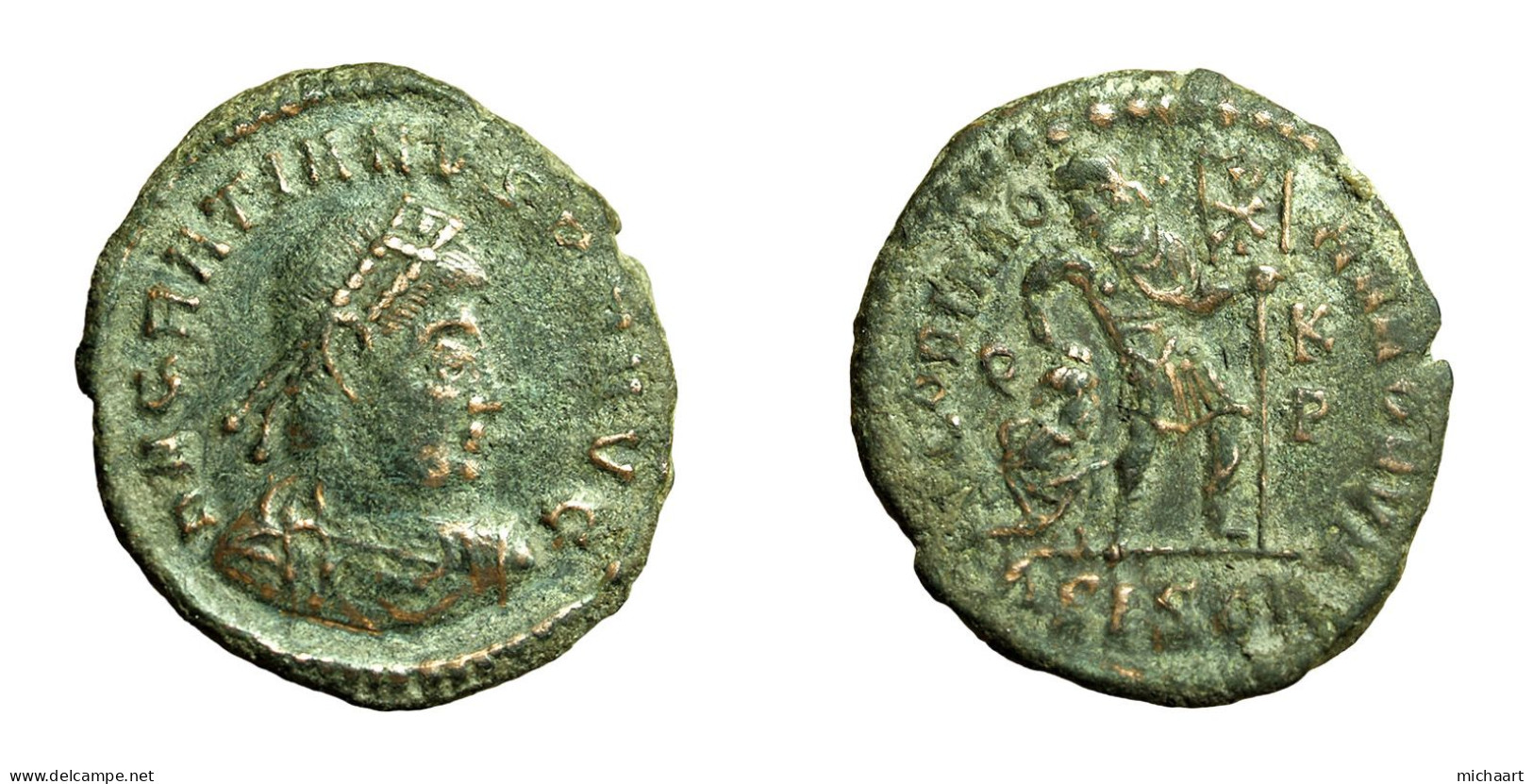 Roman Coin Gratian AE3 Siscia Nummus Gloria Romanorum Emperor Captive 04248 - La Fin De L'Empire (363-476)