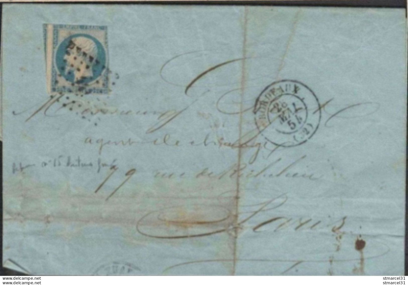 Cote > 500€ Le N°15 Laiteux Foncé Sur Lettre Signé - 1853-1860 Napoleon III