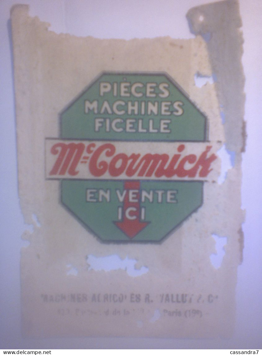 Reste Carnet Mc-Cormick Pièces Machines Ficelle R Wallut & Cie Paris Javeleuses Herses Charues Pulvérisateurs Batteuses - Advertising