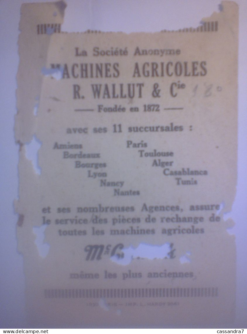 Reste Carnet Mc-Cormick Pièces Machines Ficelle R Wallut & Cie Paris Javeleuses Herses Charues Pulvérisateurs Batteuses - Advertising