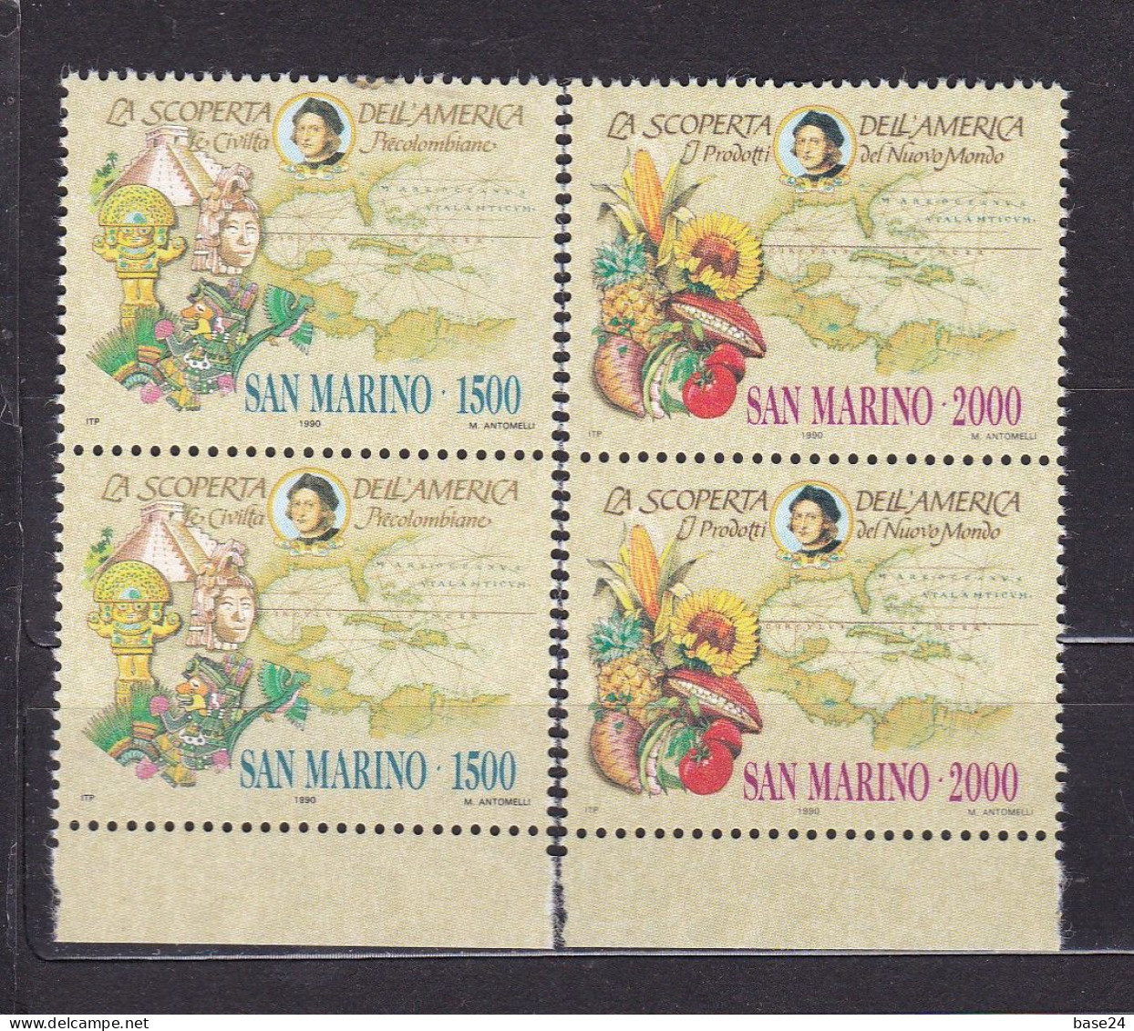 1990 San Marino Saint Marin SCOPERTA DELL'AMERICA, COLOMBO, DISCOVERY OF AMERICA 2 Serie Di 2 Valori Coppia MNH** Pair - Christoph Kolumbus