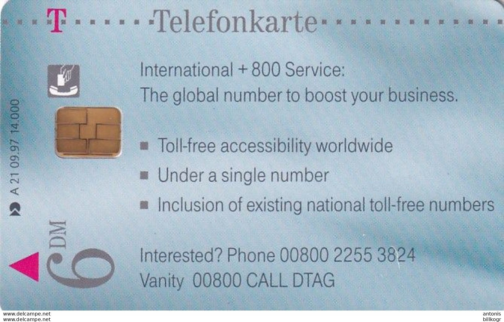 GERMANY - Universal International Freephone Service(A 21), Tirage 14000, 09/97, Mint - A + AD-Series : Werbekarten Der Dt. Telekom AG