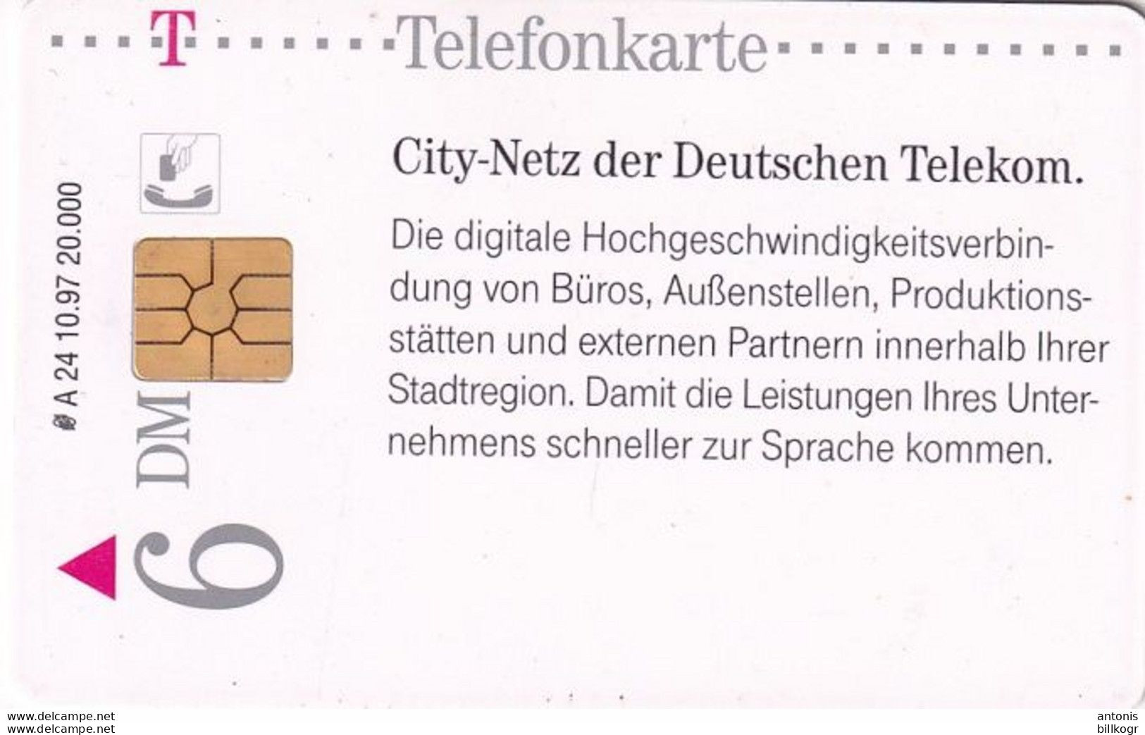 GERMANY(chip) - City-Netz Der Deutschen Telekom 2(A 24), Tirage 20000, 10/97, Mint - A + AD-Series : Publicitaires - D. Telekom AG