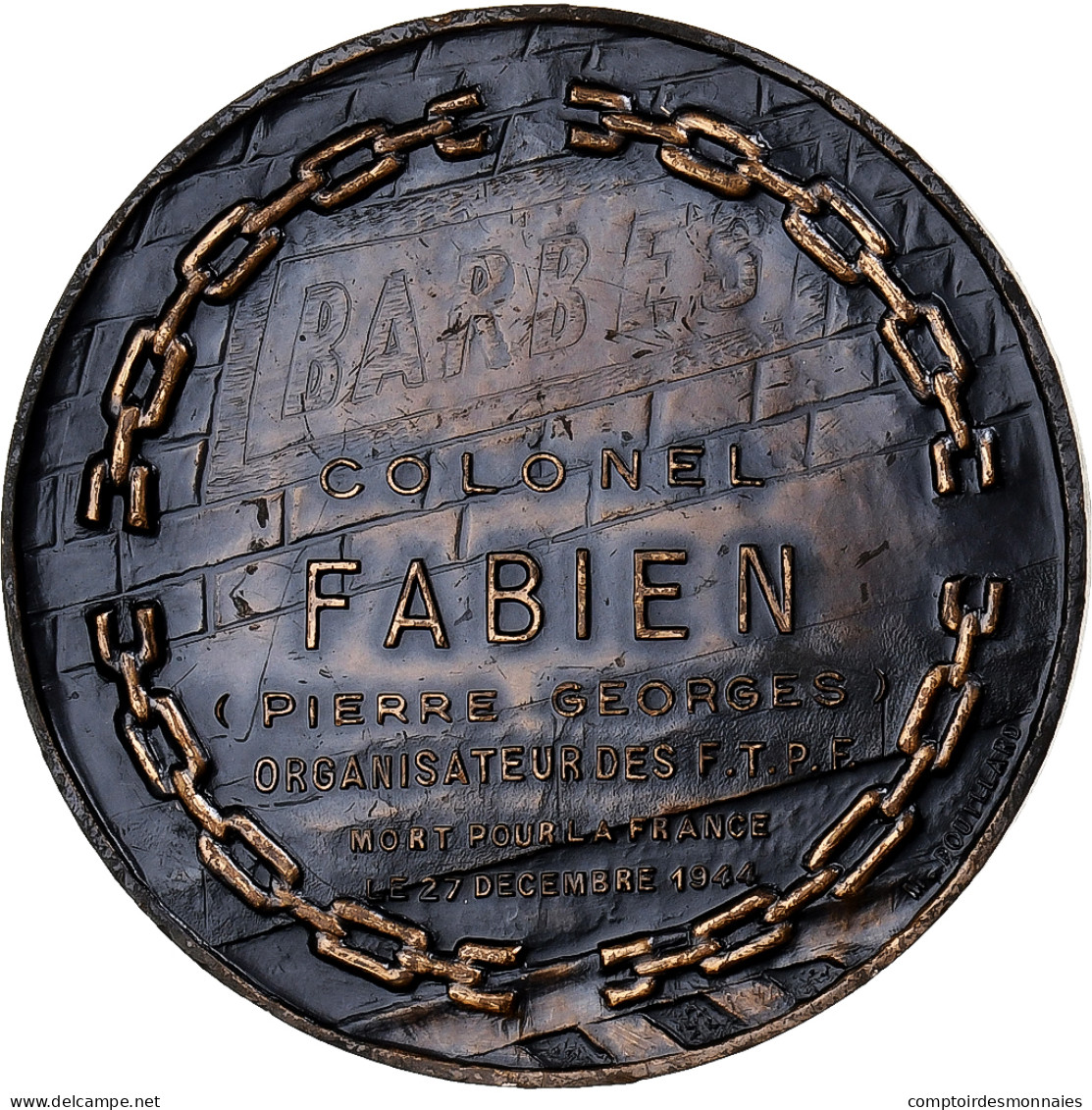 France, Médaille, Colonel Fabien, 1986, Bronze, Pouillard, SPL - Autres & Non Classés