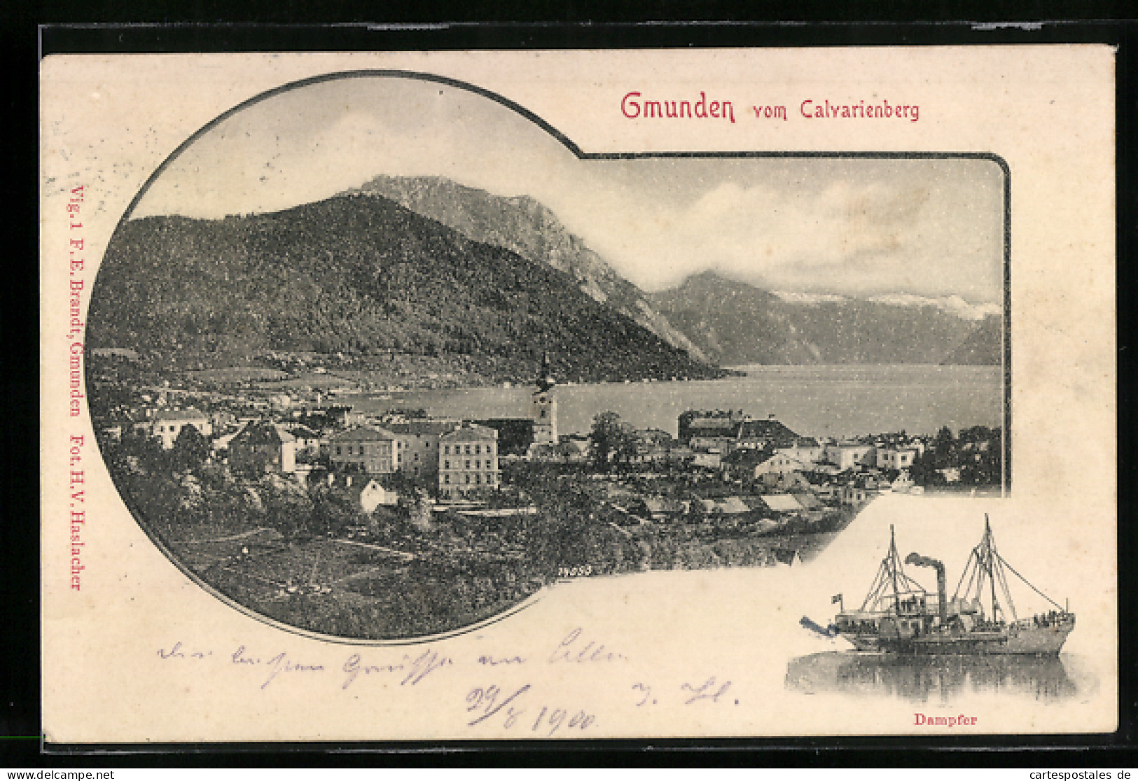 AK Gmunden, Panorama Vom Calvarienberg Und Dampfer  - Other & Unclassified