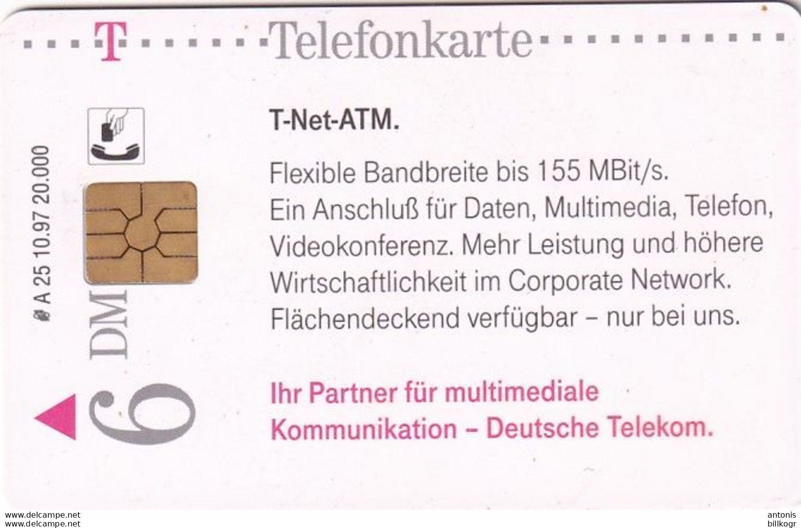 GERMANY(chip) - T-Net-ATM(A 25), Chip GEM2.1(black), Tirage %20000, 10/97, Mint - A + AD-Series : D. Telekom AG Advertisement