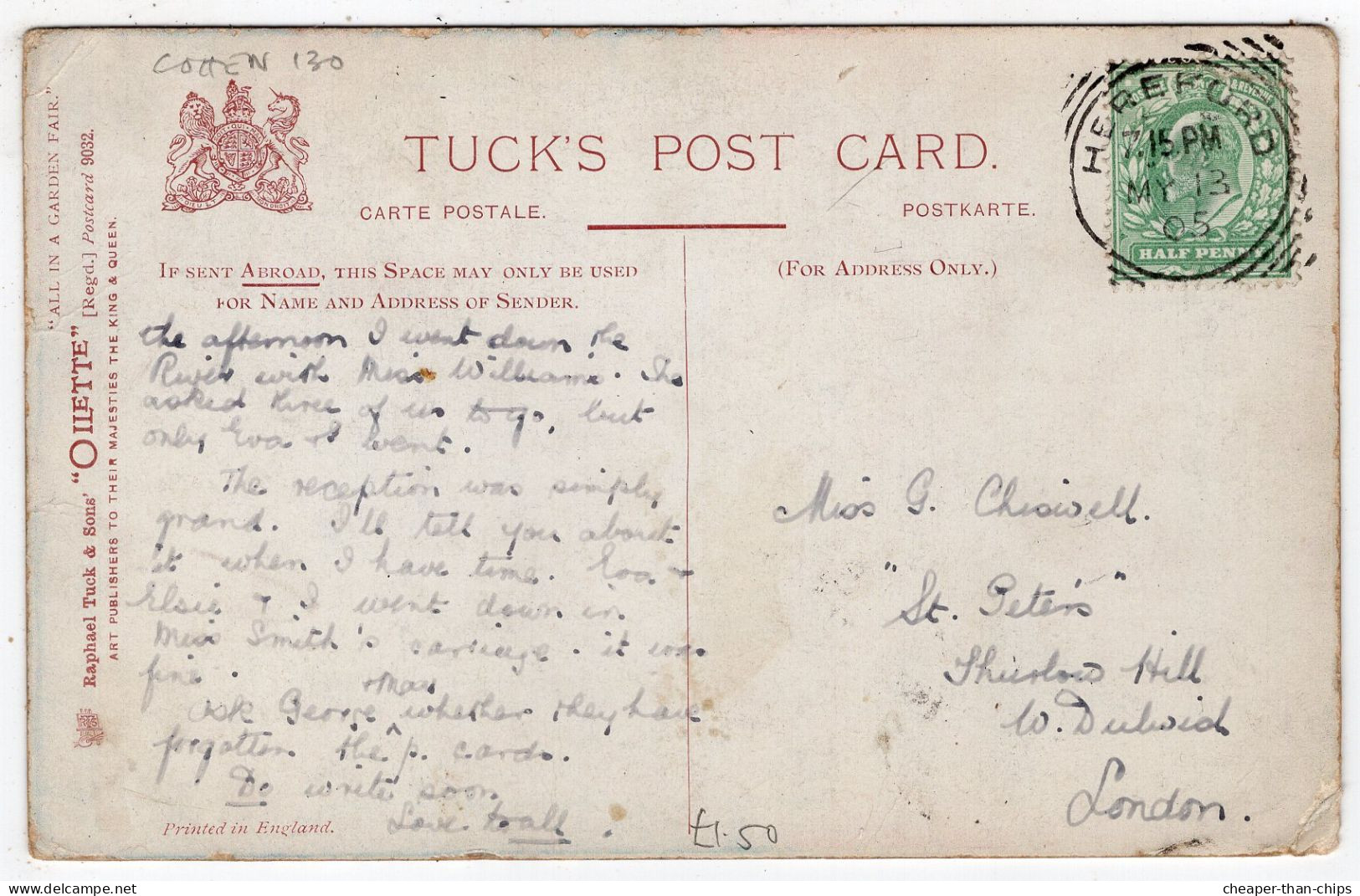 Squared Circle - HEREFORD - On Tuck PC - Postmark Collection