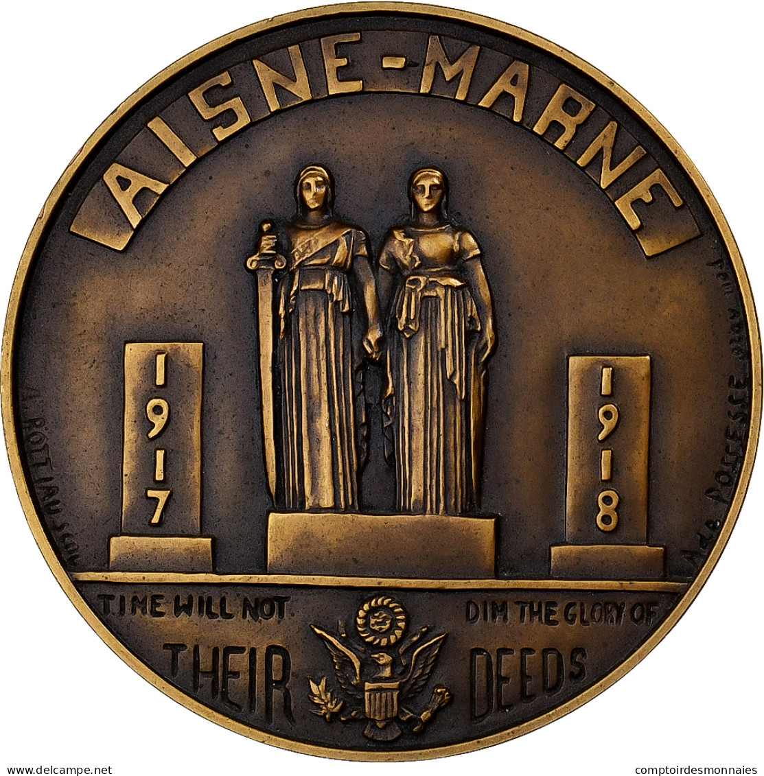France, Médaille, Château-Thierry, Monument Américain, 1917-1918, Bronze - Other & Unclassified