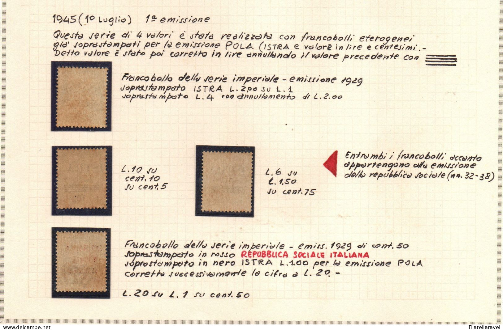 OCCUPAZIONE JUGOSLAVA  ISTRIA (POLA) 1945 Francobolli Di Italia Soprastampati - Catalogo N. 22/36 E N. 37/40. - Yugoslavian Occ.: Trieste