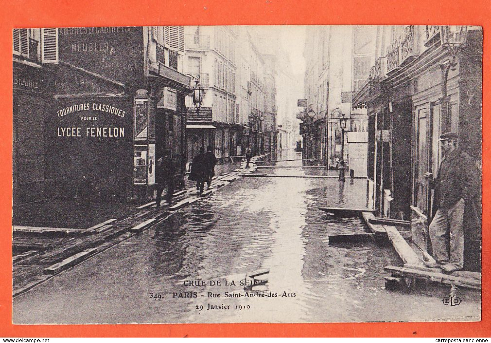 05137 / ⭐ ◉ PARIS VII ◉ Crue SEINE 29 Janvier 1910 ◉ Passerelle Rue SAINT-ANDRE-des-ARTS ◉ ELD LE DELEY 349 St - Paris Flood, 1910