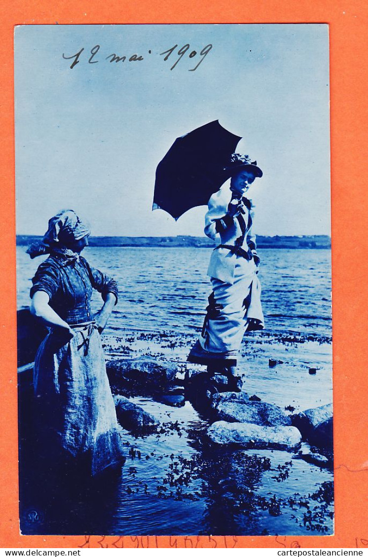 05048 ● ● DELFT Zuid-Holland Vrouw Met Parasol Op De Rotsen 12 Mai 1909 Photo-BromureBleuté  N.PG Nederland Pays-Bas - Delft