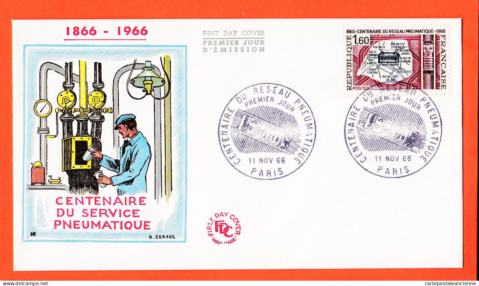 05200 ● FDC 1866-1966 Centenaire Service Pneumatique Premier 1er Jour Centenaire Réseau PARIS 11 Novembre 1966 F.D.C - 1960-1969