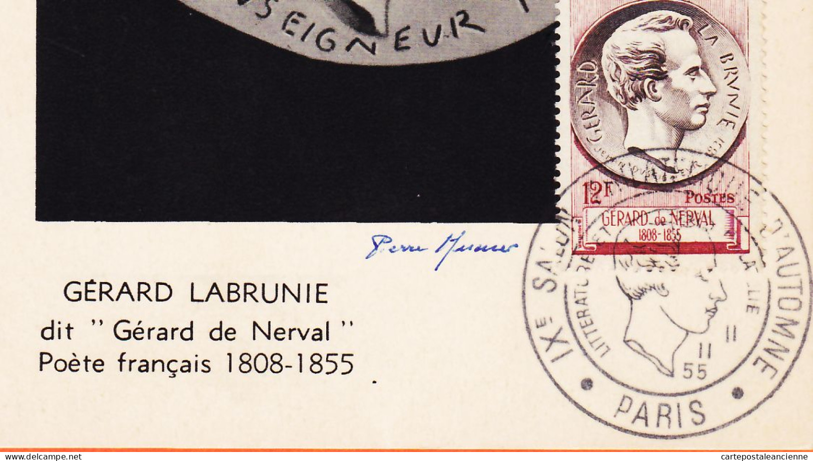 05186 ● ● Signé Graveur Pierre MUNIER Carte Maximum Gérard LABRUNIE De NERVAL IX Salon Philatélique Automne PARIS 1955 - 1950-1959
