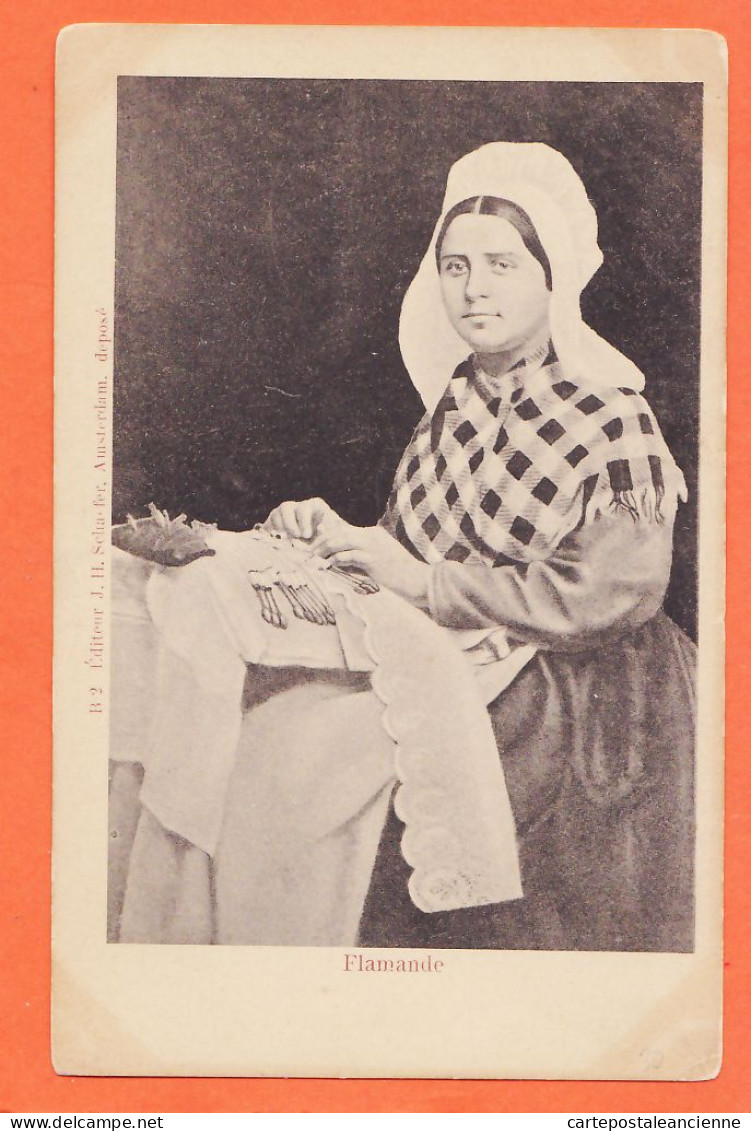 05084 ● Dentellière FLAMANDE Vlaamse Kantmaker Frau Beim Klöppeln 1910s B 2 Editeur J.H SCHAEFER Amsterdam - Craft