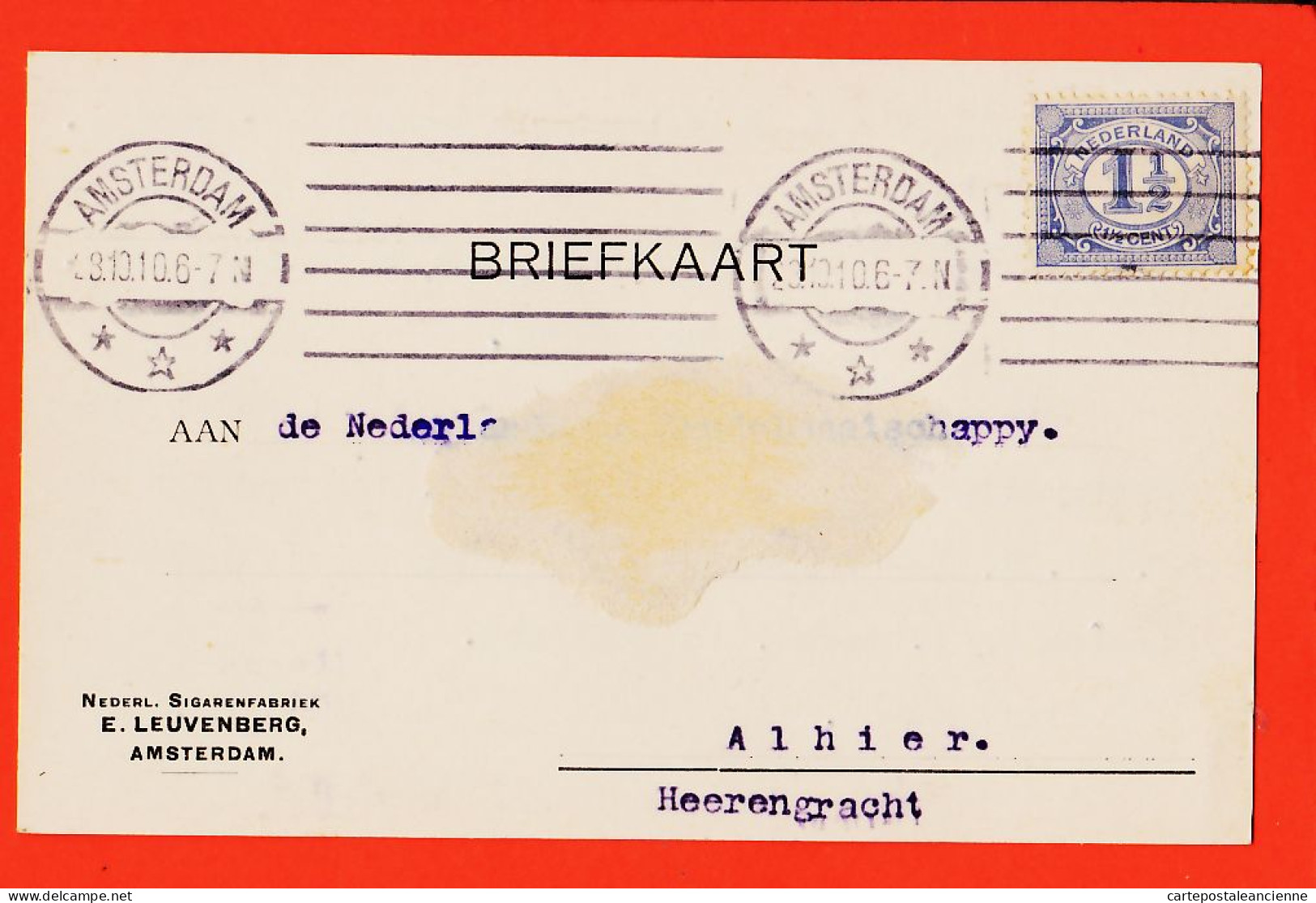 05000 / ♥️ ⭐ ◉ AMSTERDAM Noord-Holland Nederlandsche Sigaren-Fabriek LEUVENBERG 1910 Nederland Niederlande - Cartas & Documentos