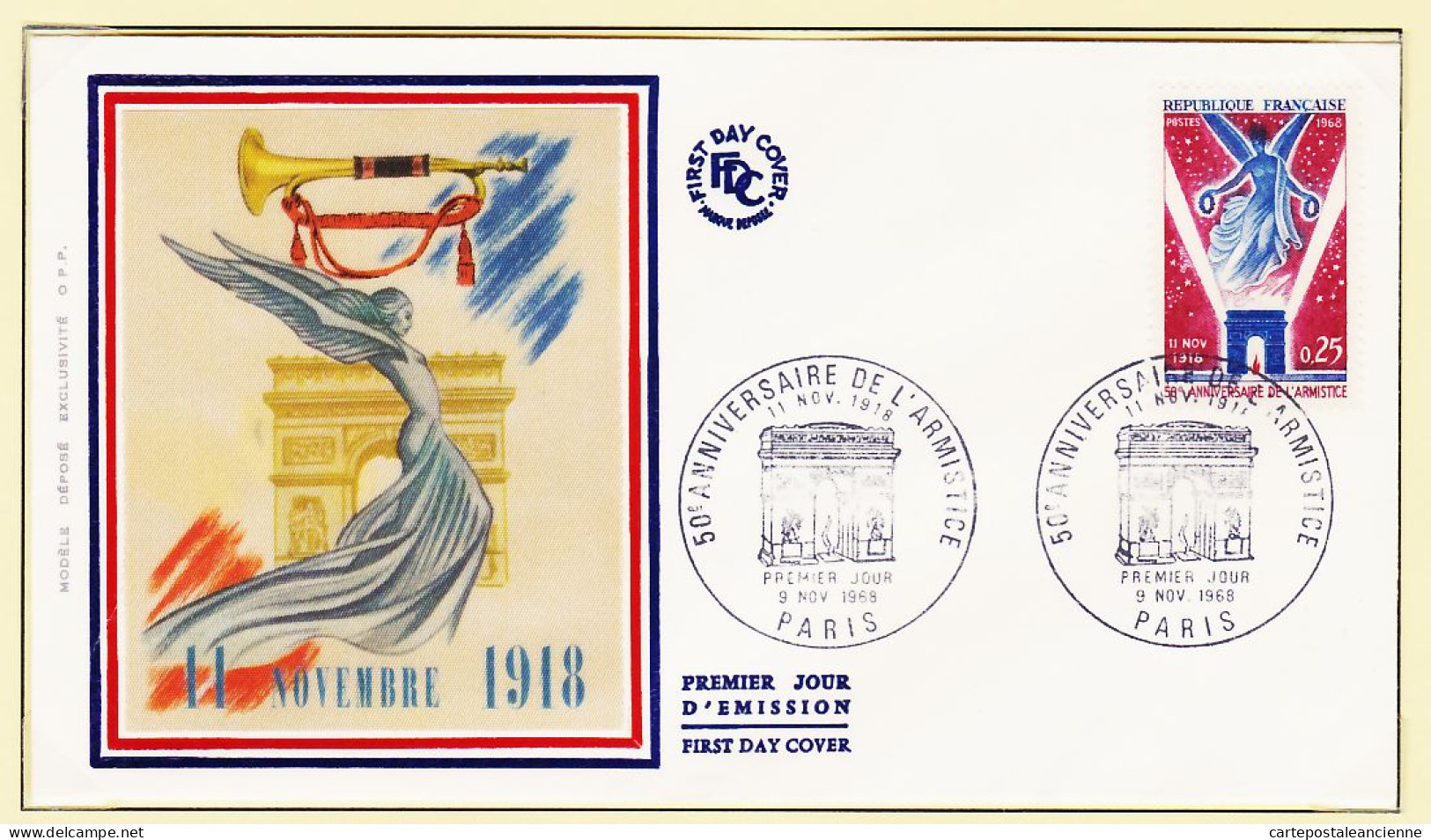 05173 ● FDC Soie 11 NOVEMBRE 1918 ARMISTICE 50e Anniversaire 1er Premier Jour D'Emission PARIS 9 Novembre 1968 F.D.C   - 1960-1969