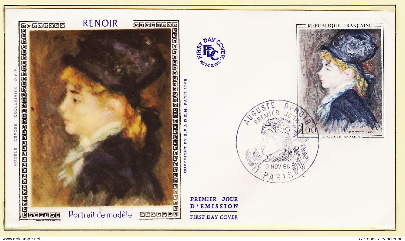 05172 ● FDC Soie Auguste RENOIR Portrait Modèle 1er Premier Jour Emission PARIS 9 Novembre 1968 F.D.C First Day Cover  - 1960-1969
