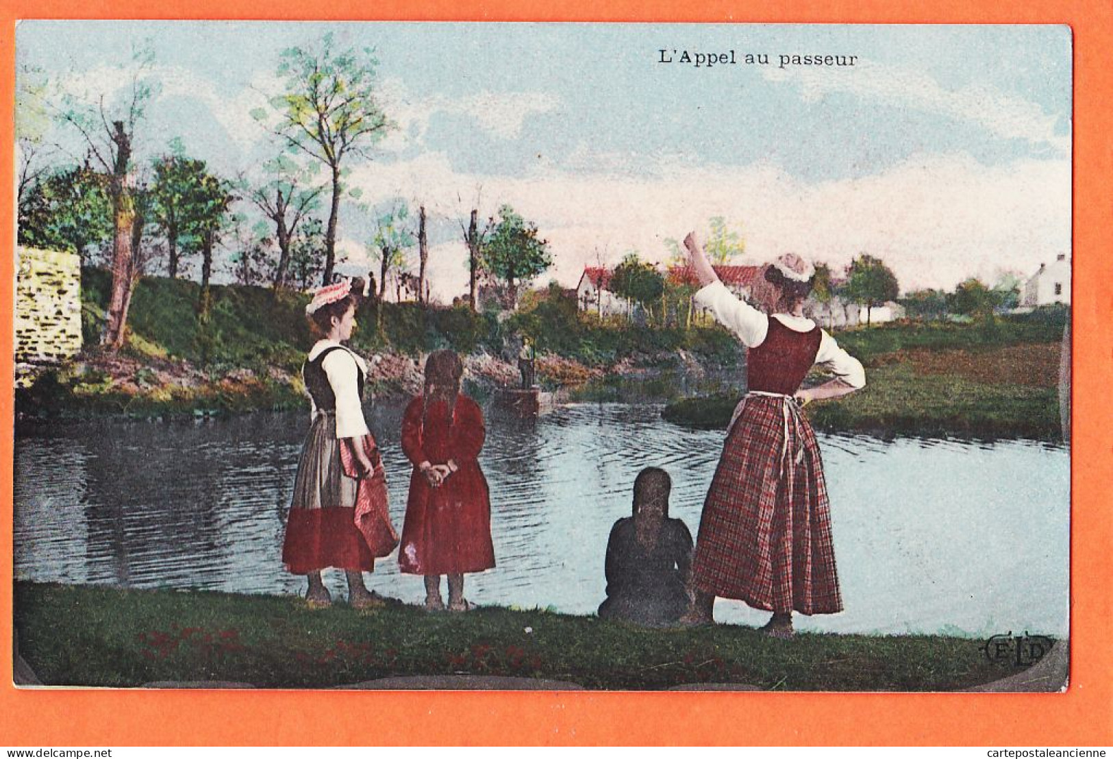 05159 / ⭐ ◉ Métier L'APPEL Au PASSEUR 4 Femmes La Vie Au Champs 1910s Aspect Photographie Glacée  E. LE DELEY E.L.D  - Paysans