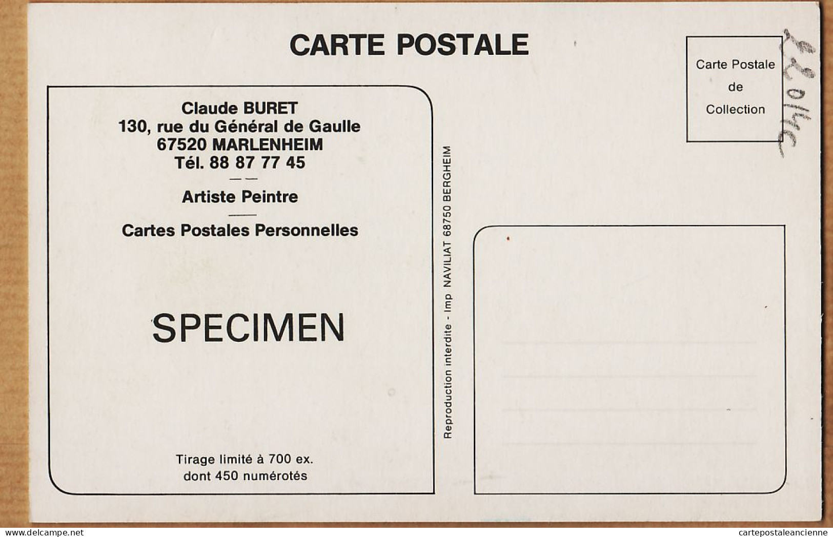 05346 ● CARTE SPECIMEN Autoportrait Claude BURET MARLENHEIM Avril 1933 Alsace Locomotive Tirage 700ex Cptrain - Other & Unclassified