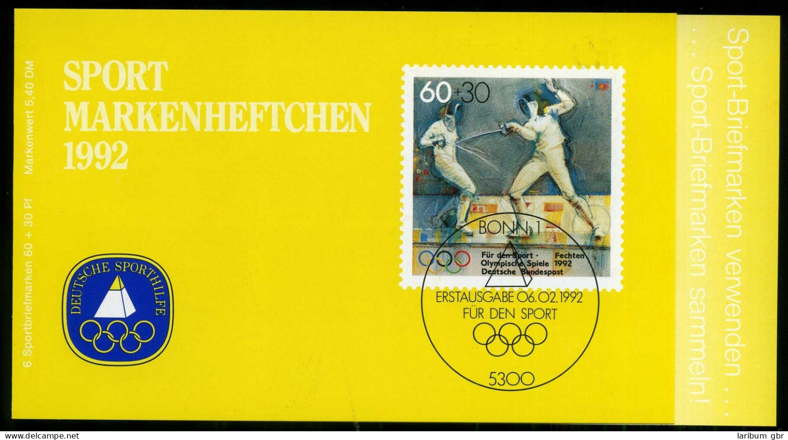 Bund Sport Markenheftchen 1992 Mit 1592 Berlin Ersttagssonderstempel #IS689 - Autres & Non Classés