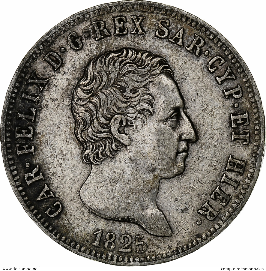 États Italiens, SARDINIA, Carlo Felice, 5 Lire, 1825, Turin, Argent, TTB - Piémont-Sardaigne-Savoie Italienne